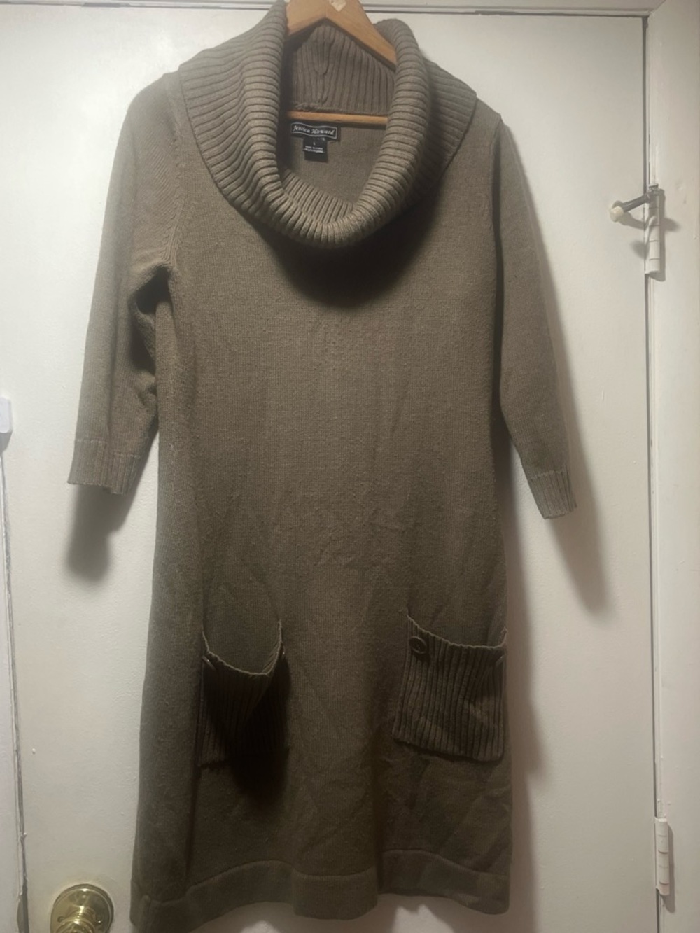 Jessica Howard Olive Cowl Neck Sweater Dress